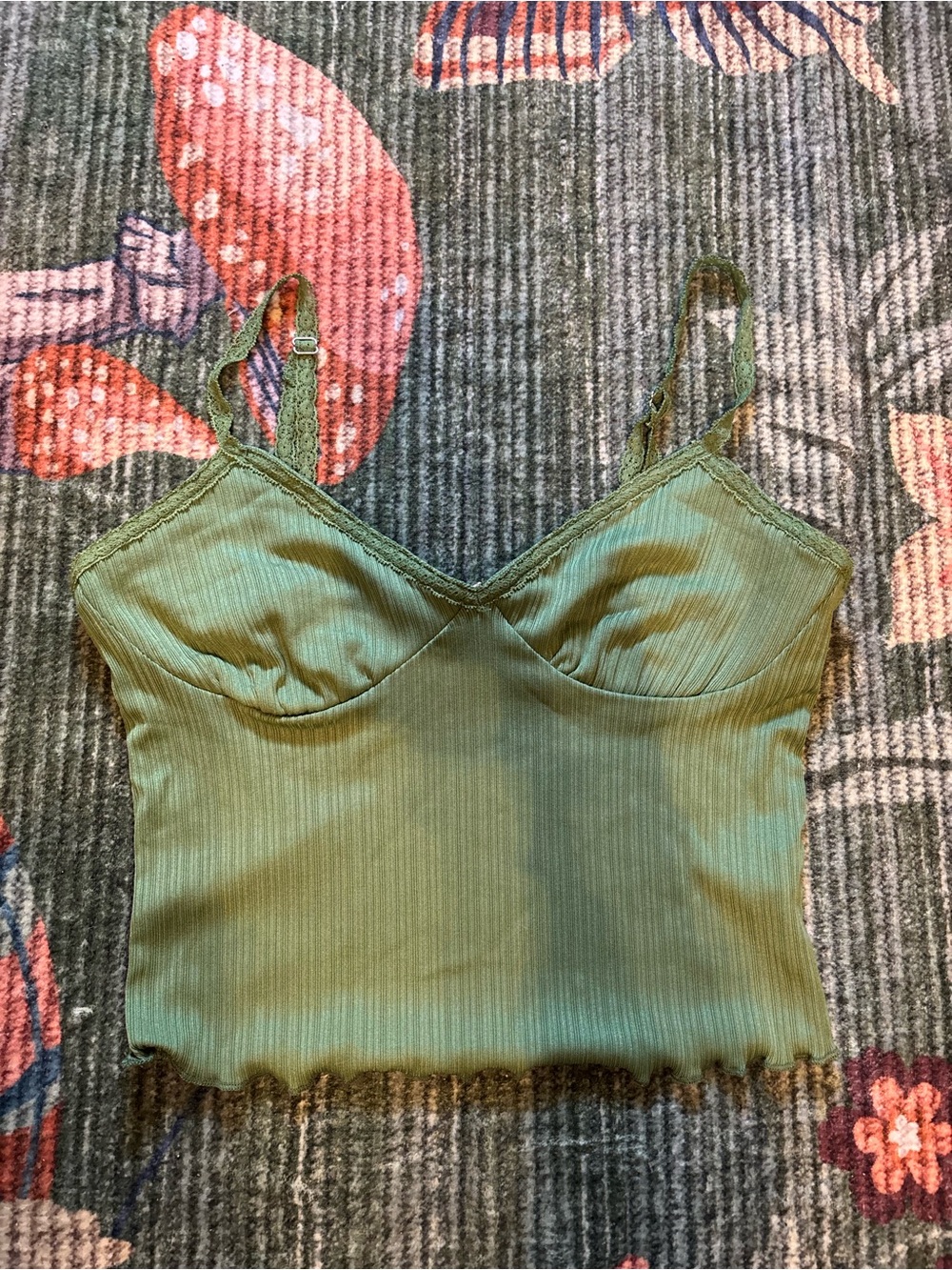 Forever 21 Olive Green Ribbed Lace-Trim Cami